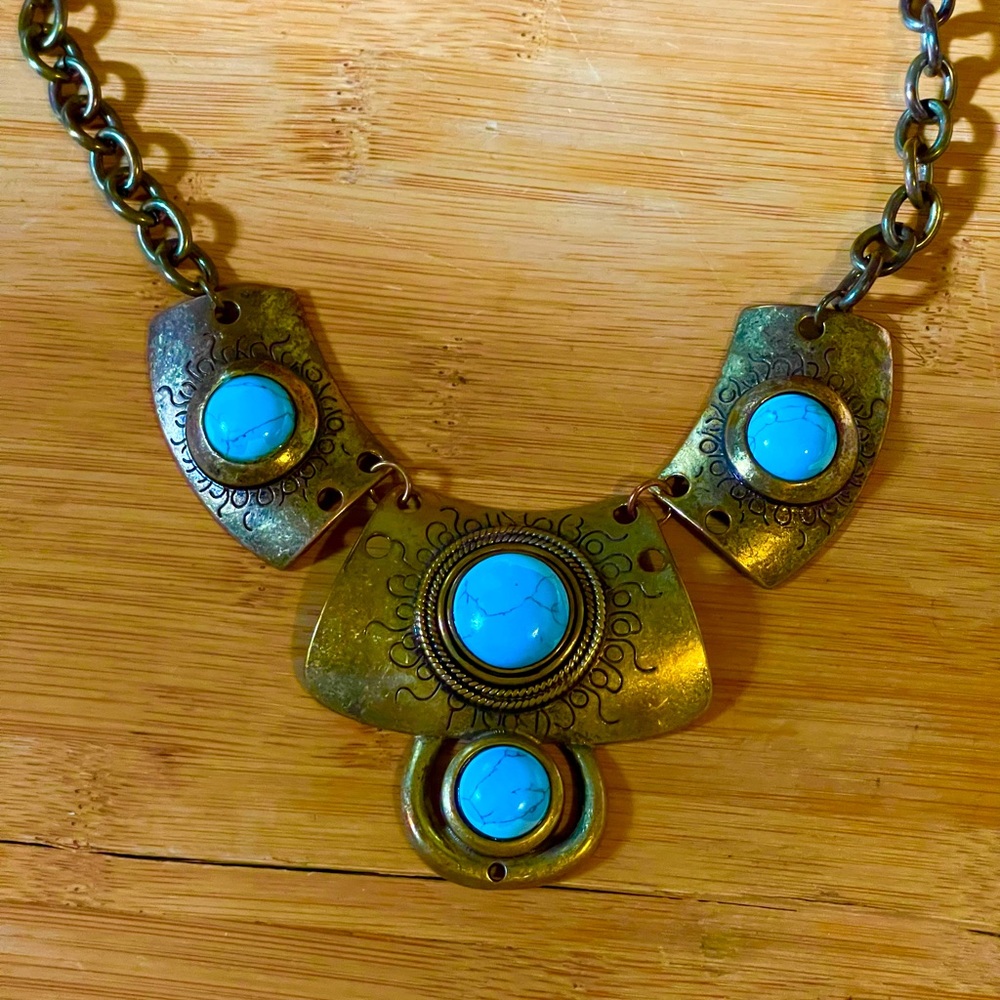 Vintage brass Turquoise necklace!! Stunning!!
